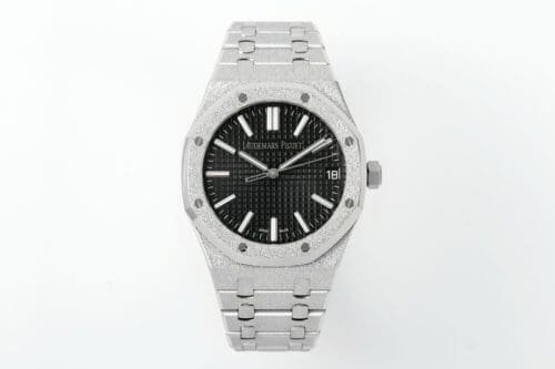 Royal Oak 15510 41mm Frosted SS/SS Black Textured Dial APSF A4302 Super Clone -