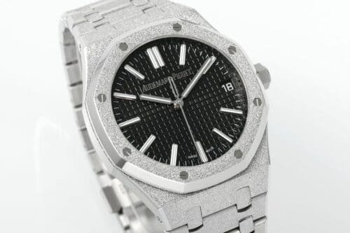 Royal Oak 15510 41mm Frosted SS/SS Black Textured Dial APSF A4302 Super Clone -