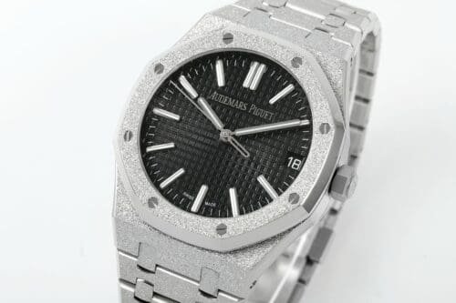 Royal Oak 15510 41mm Frosted SS/SS Black Textured Dial APSF A4302 Super Clone -