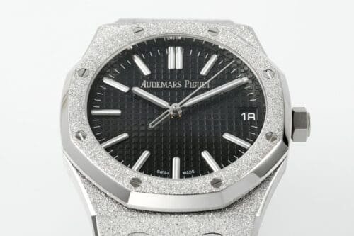 Royal Oak 15510 41mm Frosted SS/SS Black Textured Dial APSF A4302 Super Clone -